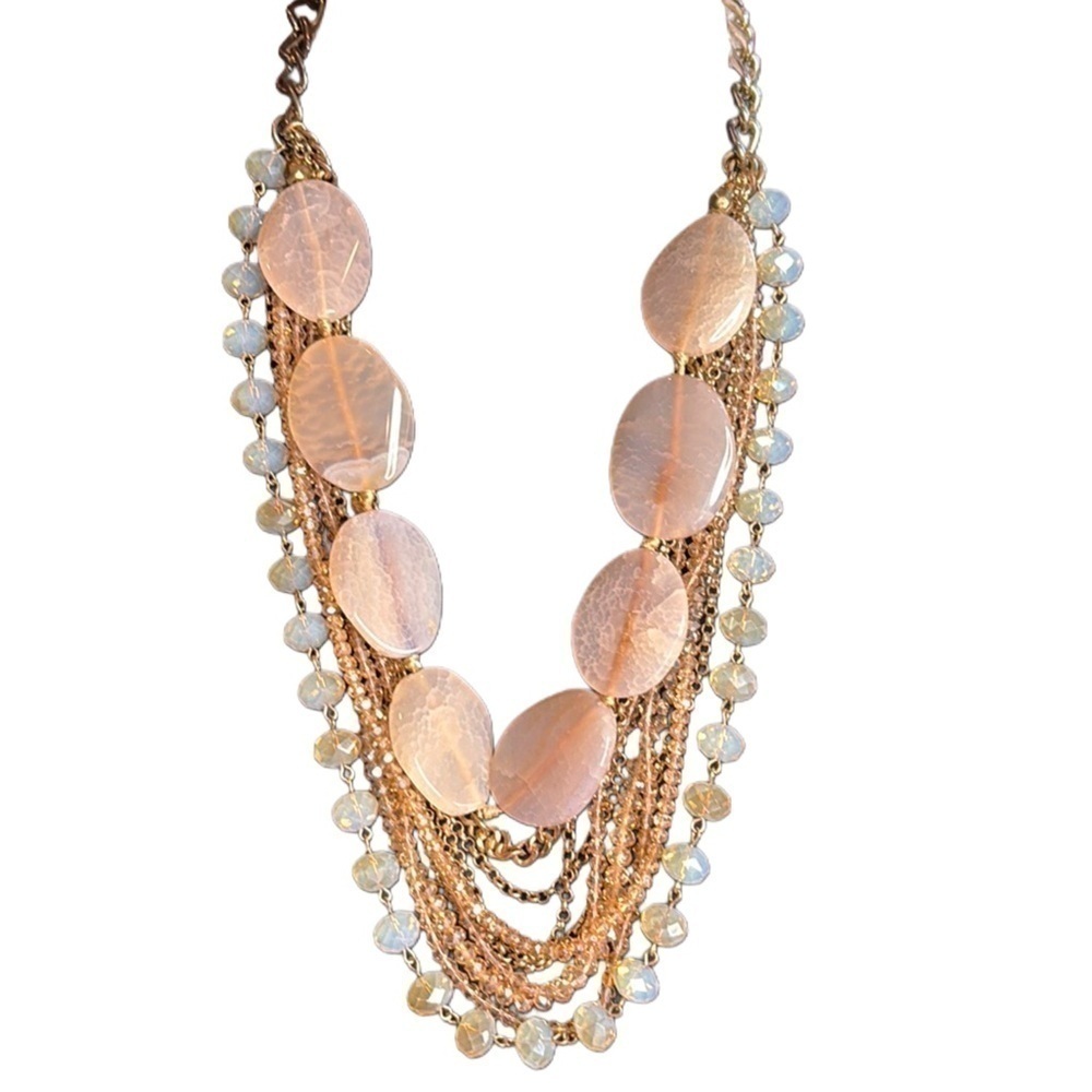 Chunky Layered 10 Strand Statement Necklace acrylic stone faceted beads chain